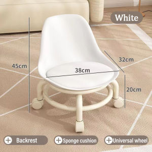 Eames Swivel Low Stool With Wheel Children Small Chair Round Stool With Sofa Cushion Foot Pulley Moving Stool