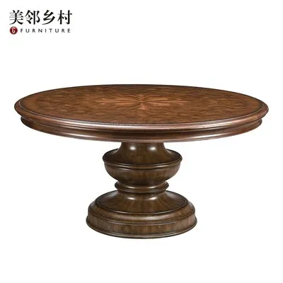 American nostalgic all-solid-wood round dining table and chair combination villa luxury restaurant custom 1.5m round table for 6 people and 8 people.