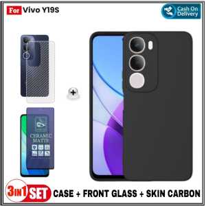 Paket 3IN1 Case Vivo Y19s 4G Casing SoftCase Cover Free Tempered Ceramic Matte BLUE LIGHT Dan Garskin Carbon