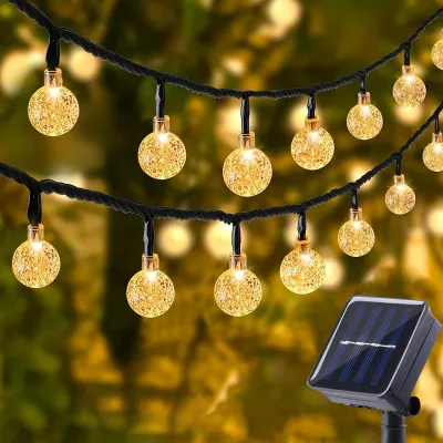 12M Solar Christmas lights Crystal ball Outdoor Waterproof Led String Light Garland Festion Led Light Wedding Party Brithday Decorative Home Garden Fairy Lights