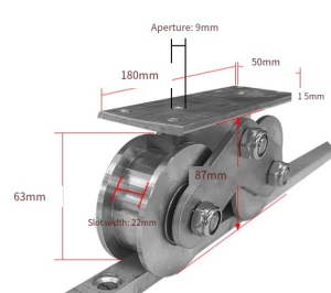 Uiversal Solid Square Steel Guide Rail ， Sliding Gate Top Guide Roller set with L bracket ，  Rotate Roller