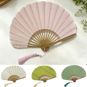 YRUQYS Solid Color Folding Hand Fan Bamboo Frame Cotton Linen Cloth Mini Shell Fan Gentle Design Portable Dance Fan Home Decoration