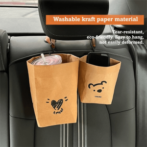 SUNNY BAR Bear Shaped Car Air Vent Trash Can Multipurpose Portable Vehicle Organizer Multifunctional Mounted Design Kraft Paper Storage Bag Car Use