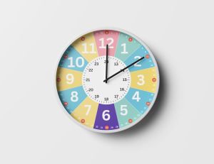 Jam Dinding Edukasi Anak Besar – 30CM / Jam Dinding Aesthetic 25CM / Jam Dinding Analog Dekorasi Rumah – Jam Edukasi Jam Belajar Mengenal Waktu Anak