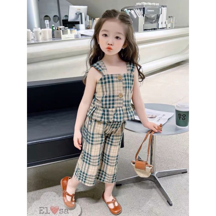 Quần áo bé gái- Bộ 2 Dây Caro Xinh Xắn Cho Bé 1-8 Tuổi | Lazada.vn