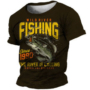 [Local Stock] VCC Mens T Shirt Outdoor Fishing Clothing Funny 3D Fish Pattern Short Sleeve Tops Casual O-neck Oversized T-shirts Summer Pullover