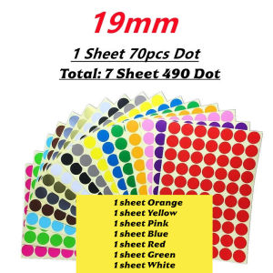 7 Sheet Mix Round Circle Bulat Dot Self Adhesive Color Label Remark Code Gift Packaging Colour Sticker Assorted Size