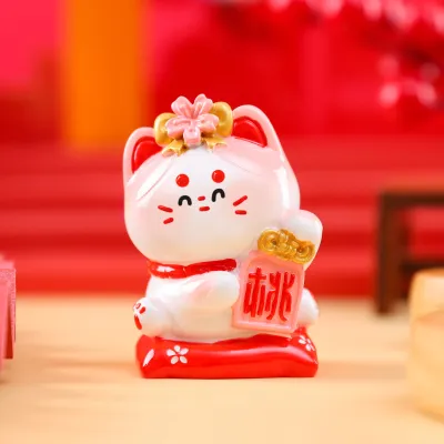 Mô Hình Mèo Lucky Ngồi Đệm Hoa Trang Trí Decord Ô Tô Tiểu Cảnh