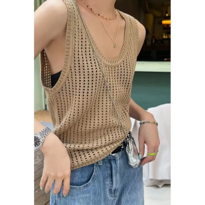 IELGY Áo Vest Hở Lỗ Cho Nữ Áo Dệt Kim Không Tay Có Dây Đeo Vai Rộng