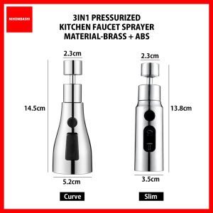 3-Mode Faucet Tap Head Extension 360 ° Rotatable Anti-Splash Shower Nozzle with Filter Spray Kitchen Sink Tap