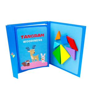 OSSDE Wooden Puzzle Tangram Book Travel Magnetic Puzzle Montessori Shape Pattern Blocks Jigsaw Kids