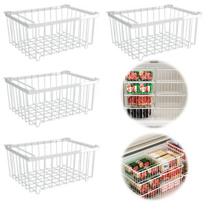 【New Arrival】 4 Pack Stackable Wire Baskets Muti-Purpose Metal Bins Vegetable Fruit Basket for Pantry Organizers and Storage