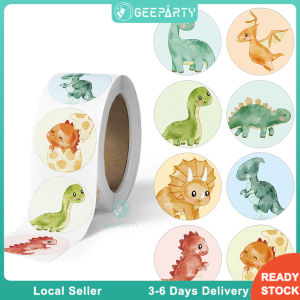 GeeParty 500pcs/roll 8 Styles Cute Dinosaur Theme Inspirational Stickers for Kids Birthday Party Needs Gift