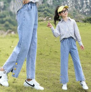 Celana Jeans Anak Perempuan Impor Panjang Boyfriend Kulot Bawah Kancing #3 Pinggang Karet Size 110-160 Celana Jeans Anak
