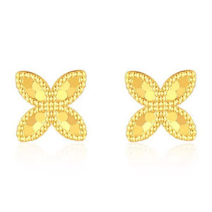 CTS 18K Gold Ear Studs Lucky Clover Shining Earrings for Women Fashion Jewelry CHOW TAI SENG 周大生 K0EC0283Y