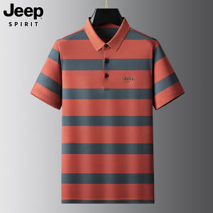 JEEP Tinh Thần Người Đàn Ông Của Polo Áo Sơ Mi Ngắn Tay Phong Cách Mới Áo Phông Sọc Tinh Khiết Cotton Thoáng Khí Tay Ngắn Mỏng Áo Polo Kẻ Sọc Làm Việc T-Shirt Người Đàn Ông