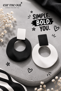 [SG] Black & White Geometric Drop Earrings | Modern Matte Statement Earrings | Minimalist Round Dangle Earrings | Contemporary Fashion Jewellery | ear me out (EMO-145)