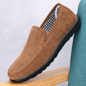 MenS Cloth Shoes Breathable Corduroy Loafers Soft Sole Casual Moccasins With Polyurethane Sole
