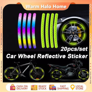 20Pcs Universal Wheel Hub Reflective Stickers Waterproof PET Rim Reflective Strips Decal for Car Motorcycle Night Driving Safety Warning Exterior Accessories