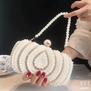 Time-limitedRetro Chinese Style Beaded Diamonds Evening Dress Handbag with Double Root Shoulder Strap Alloy Material Small Square ShapeL731