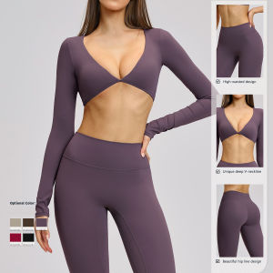 MUTUER 2PCS phòng tập thể dục tay áo dài Yoga Set Phụ nữ Thể thao Quần áo chạy Quần luyện tập Crop Top Sports Suit