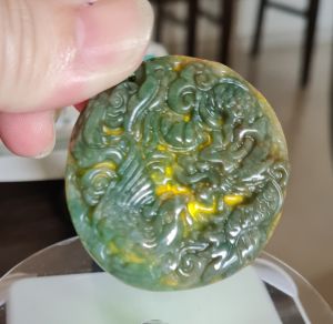 Coral Agate Dragon and Phoenix Necklace