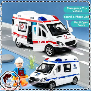 1:32 Mini Alloy Car Model Police Car Ambulance with Sound and Light Kids Toys mainan budak lelaki