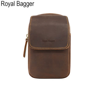 Royal Bagger 100% Genuine Cow Leather Cowhide Men Purse Crazy Horse Leather Phone Bag Retro Outdoor Small Style Waist Belt Wallet for Men