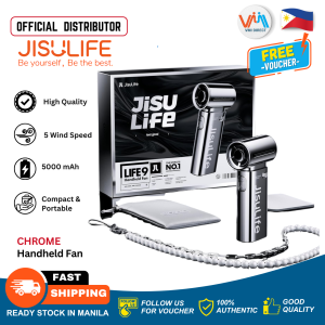JISULIFE LIMITED EDITION Chrome Handheld Fan Life9 Mini Fan Rechargeable New Electroplated Finish Stylish Lanyard 5000mAh Battery 5 Wind Speed for Outdoor Camping School Travel VMI Direct