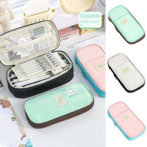 LEIFNYDI Candy Color 2 Layers Pencil Bag  Storage Telescoping 2 Layers Stationery Storage Bag Korean Simple Style Hand Held Large Capacity Pencil Bag Stationery Holder