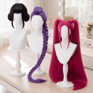 Synthetic Long Cosplay Wig Heat Resistant Purple Black Red Natural Look Soft Fiber Party Costume