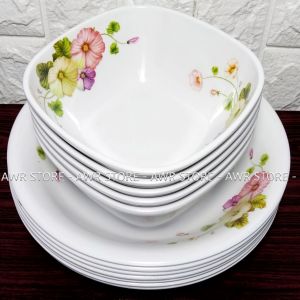 PROMO 4PCS PERALATAN MAKAN MELAMIN ASLI TEBAL TAHAN PANAS MOTIF TERBARU DAN ELEGAN / DIAMETER PIRING 9INC 23CM DIAMETER MANGKUK 7INC / ISI 2PCS PIRING DAN 2PCS MANGKUK / BAHAN BERKUALITAS BISA BAYAR DITEMPAT