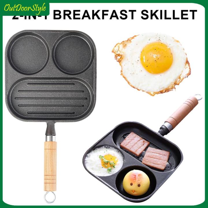 Cast Iron Egg Burger Maker 3Cup NonStick Steak Cooking Grill Pan