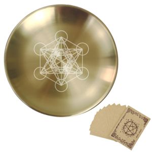 FOUNDTWO Pentagram Altar Ritual Burning Holder Plate Stainless Steel 14cm Burning Flat Bowl Offering Multi-purpose Candle Holder Altar Ritual
