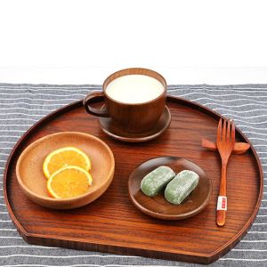 MNTT 1 pcs Half Round Tableware Natural Solid Storage Dinner Plate Serving Tray Kitchen Supplies Semicircle Tray