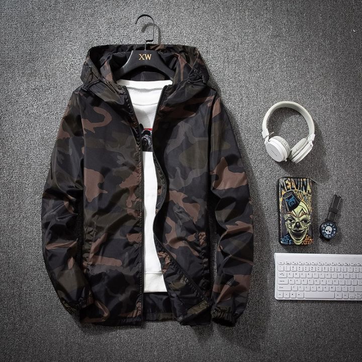 【Available】Camouflage Lightweight Jackets Men Hooded Slim Fit Long ...