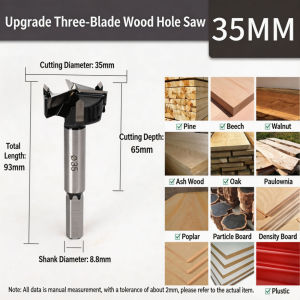 【UPGRADE 3-BLADE】35mm Forstner Drill Bit Concealed Hinge Hole Opener Boring Bit Wood Hole Saw Cutter for Cabinet Door Woodworking Auger Drill Forstner Bit Set Hinge Boring Woodworking Hole Saw Cutter Round Shank Wood Tools