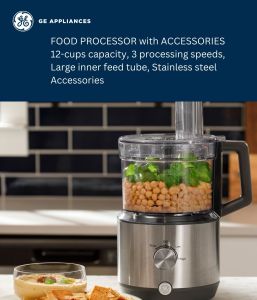GE Appliances G8P1AAPSPSS 12-Cup Food Processor with Accessories