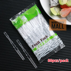 UMI 200pcs Individual Single Pack Dessert Plastic Fruit Fork Snack Stick Party Disposable Cutlery Garfu Buah Plastik 一次性水果叉