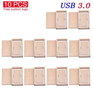 JASTER 10PCS/LOT Wooden USB 3.0 Flash Drive 128GB Free Custom Logo with Box Pen Drive 64GB wedding Gift Memory Stick 32GB U disk2026
