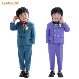 Lontakids Bộ đồ Con Trai 4pcs tím mang Nhẫn cưới trang phục trẻ em màu tím TUXEDO Blazer phù hợp với quần Bộ Nơ Bướm