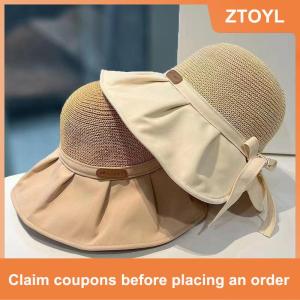 【ZTOYL】 Phụ Nữ Xô Hat Mùa Hè UV Bảo Vệ Lớn Rộng vành Bãi Biển Mặt Trời Mũ Du Lịch Ngoài Trời Cung Panama Mũ Đuôi Ngựa Mũ