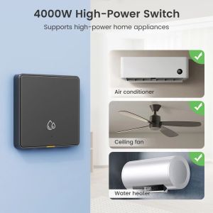 Tuya WiFi RF433 Switch Power Monitor 4000W EU Công tắc thông minh cho máy nước nóng Dây lưới cần làm việc công suất 4000W điều khiển từ xa bằng công nghệ WiFi RF433