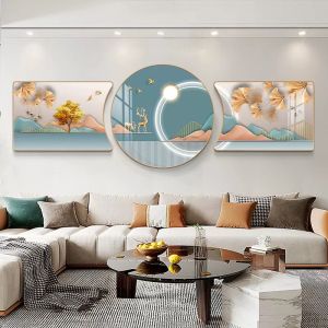 Aesthetic 3-Piece Wall Cuadros Set HD Crystal Porcelain Print Aluminum Frame Wall Hanging for Empty Sofa Background Wall