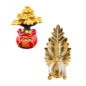 2PC Modern metal gold leaf decorative crystal ball crafts And Money Tree Wealth and Good Luck Feng