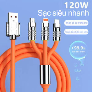 Dây Sạc Cáp Sạc 6A Loại 3 Đầu 1m2 Cổng TypeC Lightning MicroUsb Dùng Cho IphoneSamsung