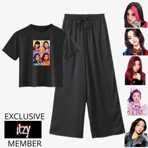 Outfit 1 Set Remeja Perempuan Kaos Crop Dan Celana Kulot Space Kitty