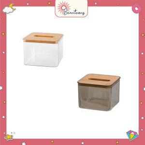 Kotak Tisu Box Estetik Wadah Tempat Tissue Organizer Ruang Tamu Dapur Kayu Transparan