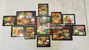 (HÌNH THẬT) Bộ 11 khung ảnh trang trí decor quán lẩu có khung kèm đinh treo