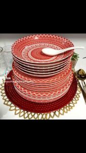 CERAMIC BOHO RED DINNER PLATES / 10" MEAT PLATE / 9 " PASTA OR SALAD PLATE / 8" SOUP OR FRUIT PLATE